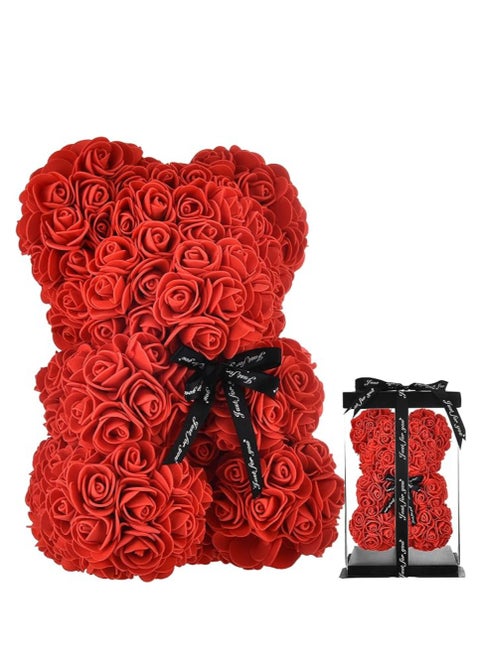 Rose Bear Gift Rose Teddy Bear On Every Rose Bear Flower Bear Perfect for Anniversaries Clear Gift Box Included Red 10Inch Height