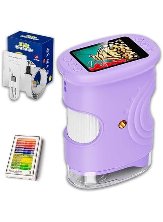 2025 Upgraded 1000X Handheld Microscope For Kids With 4K 2 Inch Screen Rechargeable Portable Digital Microscope Purple - Image 2