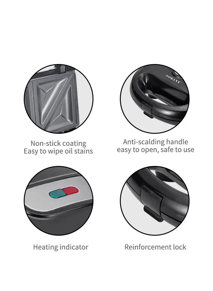 كليكون محضرة الوجبات الخفيفة 6 في 1 غير لاصقة للساندويتش والشواية والوافل والدوناتس بألواح قابلة للفصل 850W أسود KSM-812 - Image 5