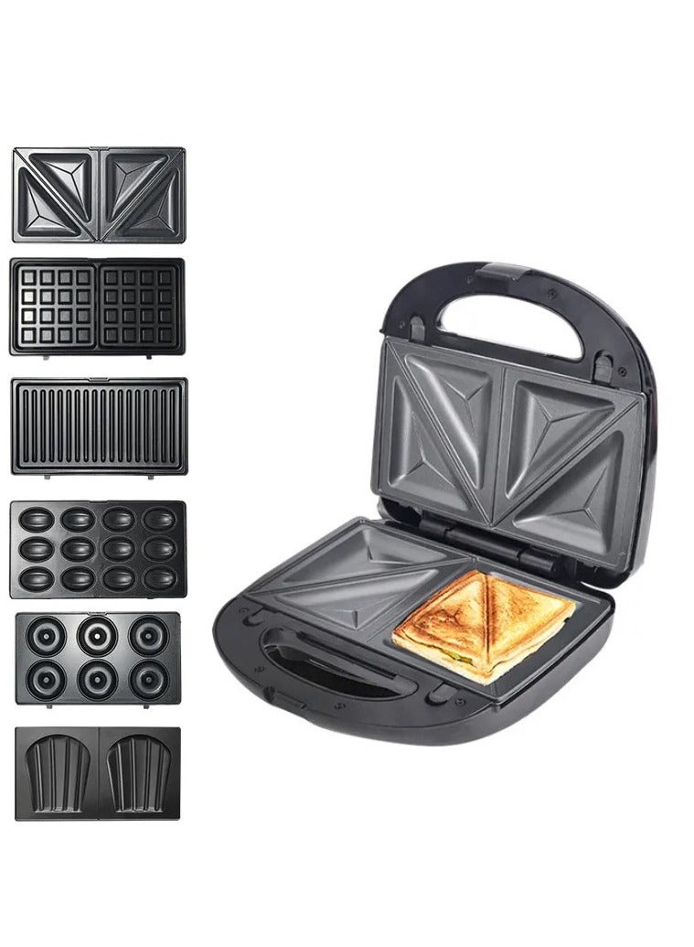 كليكون محضرة الوجبات الخفيفة 6 في 1 غير لاصقة للساندويتش والشواية والوافل والدوناتس بألواح قابلة للفصل 850W أسود KSM-812 - Image 3