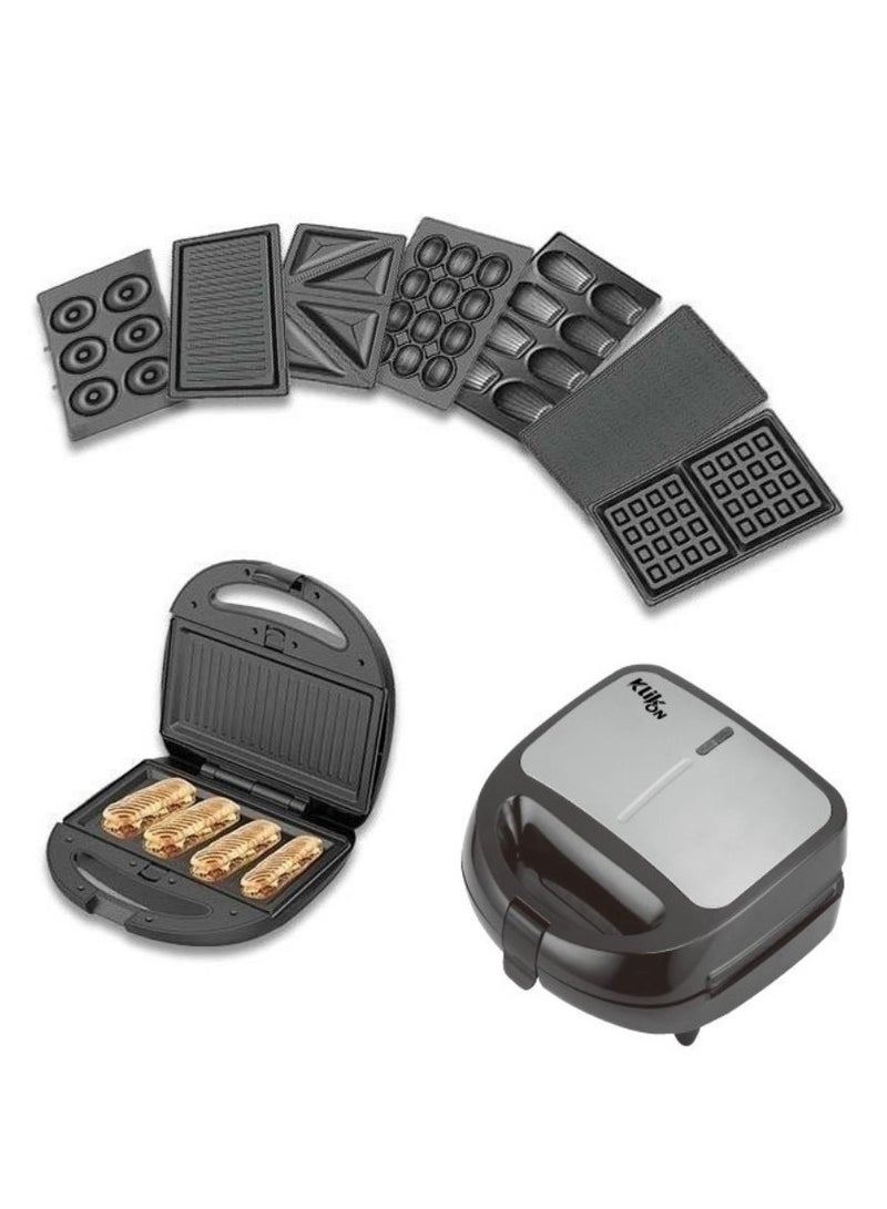 كليكون محضرة الوجبات الخفيفة 6 في 1 غير لاصقة للساندويتش والشواية والوافل والدوناتس بألواح قابلة للفصل 850W أسود KSM-812 - Image 2