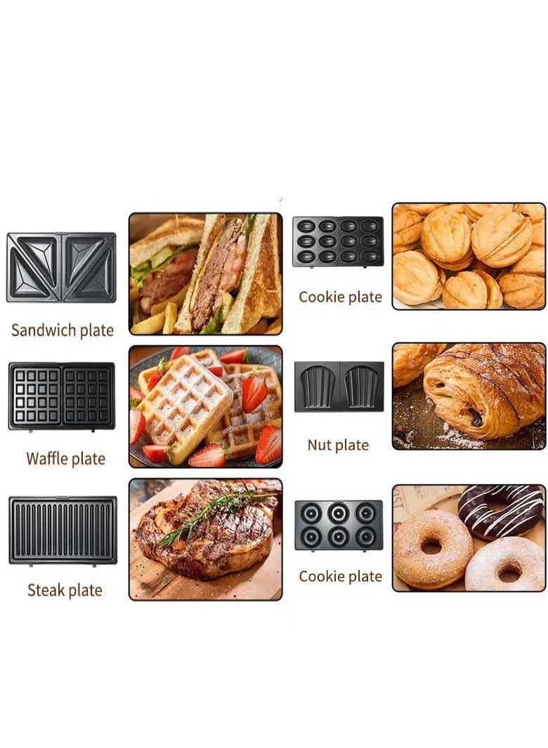 كليكون محضرة الوجبات الخفيفة 6 في 1 غير لاصقة للساندويتش والشواية والوافل والدوناتس بألواح قابلة للفصل 850W أسود KSM-812 - Image 4