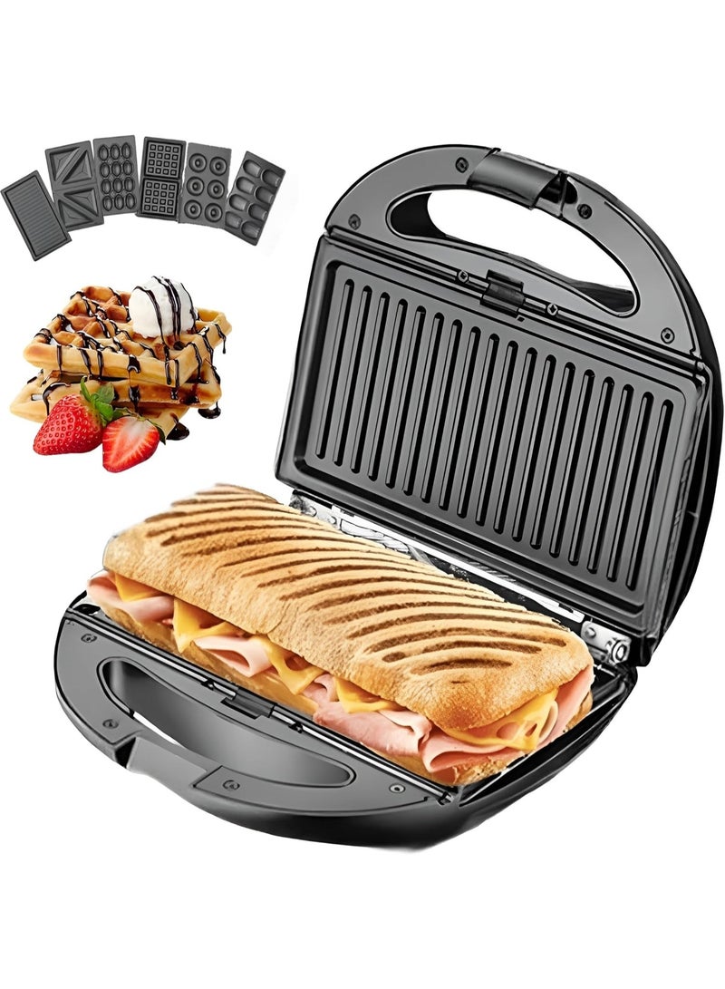 كليكون محضرة الوجبات الخفيفة 6 في 1 غير لاصقة للساندويتش والشواية والوافل والدوناتس بألواح قابلة للفصل 850W أسود KSM-812 - Image 1