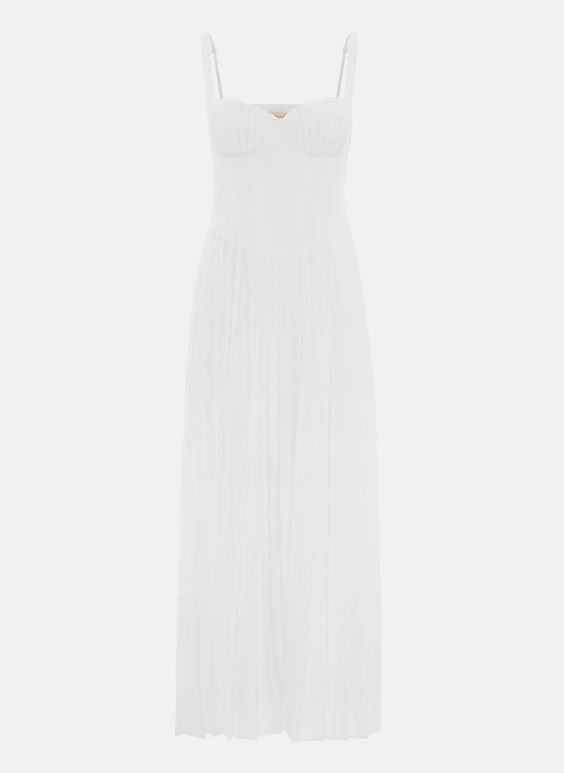 Lichi Midi dress with creased bodice and pleated skirt