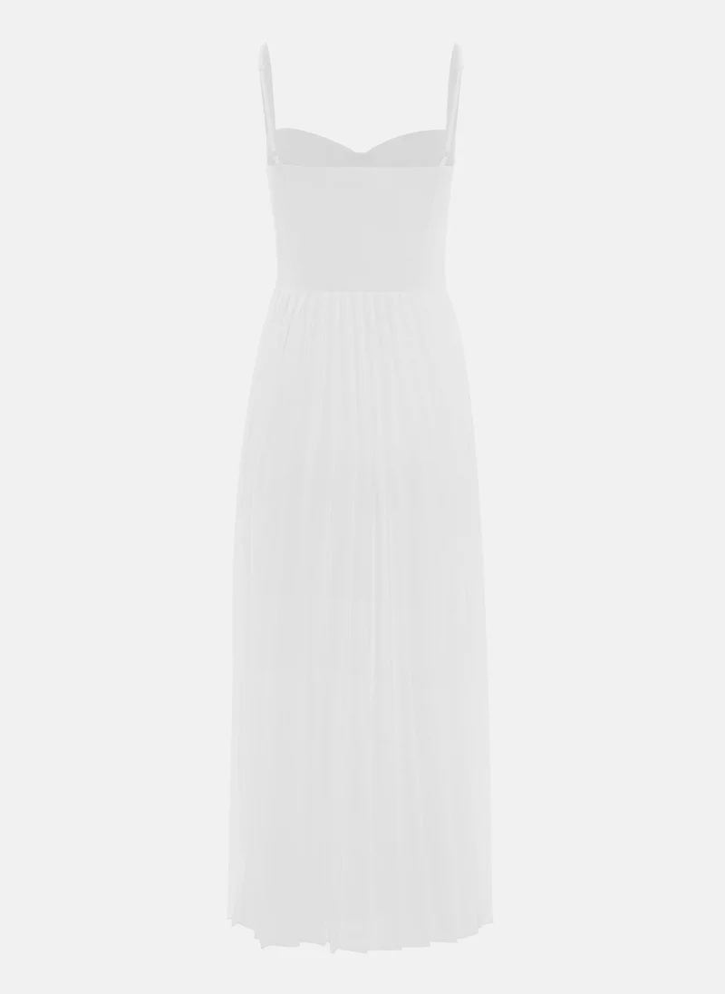 Lichi Midi dress with creased bodice and pleated skirt