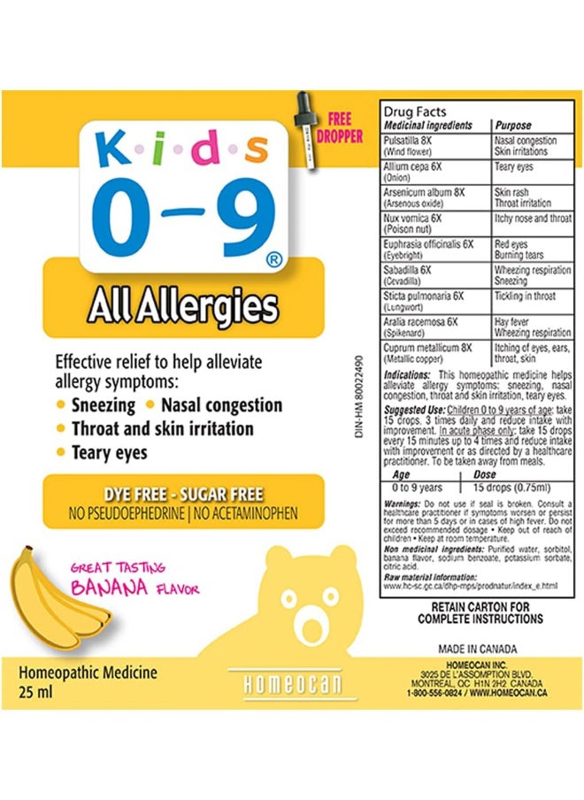 Homeocan Kids 0-9 All Allergies Alleviate Allergy Symptoms Sneezing Nasal Congestion and Skin Irritation Banana Flavors 25 ml  - Image 3