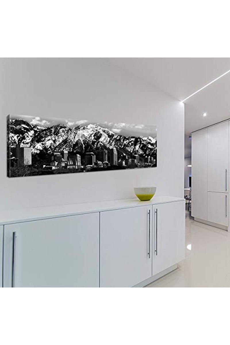 sunfrower ALAYRA Salt Lake City Wall Art Bedroom Utah Decor Black and White Wasatch Rocky Mountain Canvas Picture Snow Nature Landscape Poster Cityscape Panoramic Artwork for Living Room Office Home Decorations - Image 4