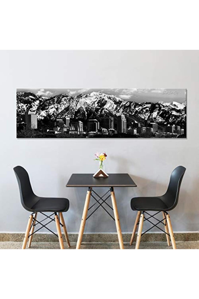 sunfrower ALAYRA Salt Lake City Wall Art Bedroom Utah Decor Black and White Wasatch Rocky Mountain Canvas Picture Snow Nature Landscape Poster Cityscape Panoramic Artwork for Living Room Office Home Decorations - Image 5