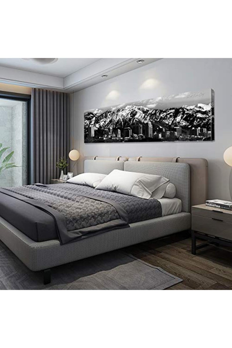 sunfrower ALAYRA Salt Lake City Wall Art Bedroom Utah Decor Black and White Wasatch Rocky Mountain Canvas Picture Snow Nature Landscape Poster Cityscape Panoramic Artwork for Living Room Office Home Decorations - Image 3