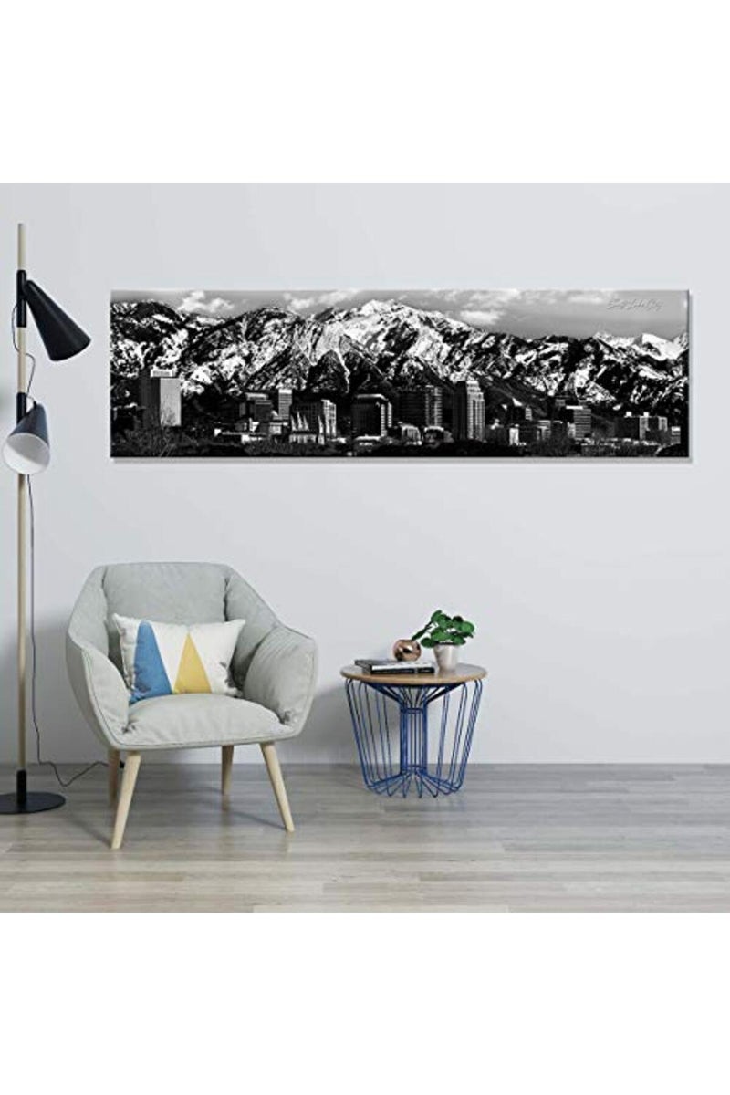 sunfrower ALAYRA Salt Lake City Wall Art Bedroom Utah Decor Black and White Wasatch Rocky Mountain Canvas Picture Snow Nature Landscape Poster Cityscape Panoramic Artwork for Living Room Office Home Decorations - Image 2