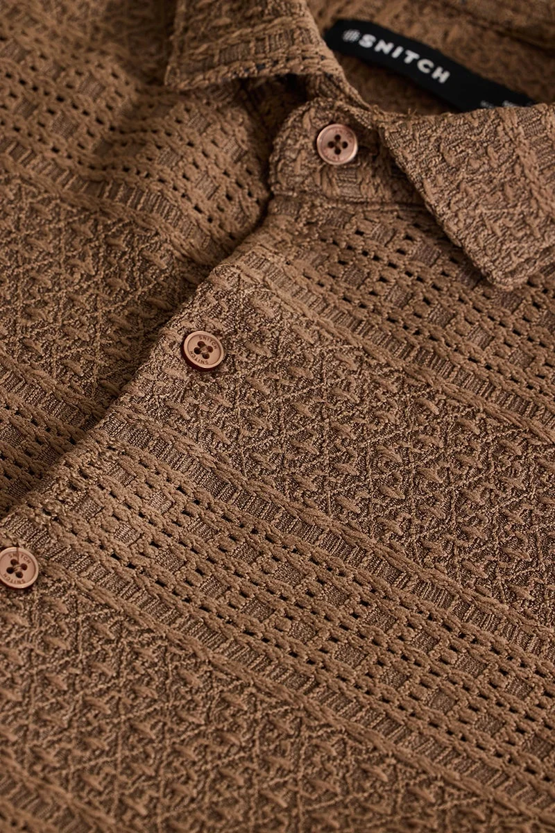 سنيتش Brown Textured Slim Fit Shirt
