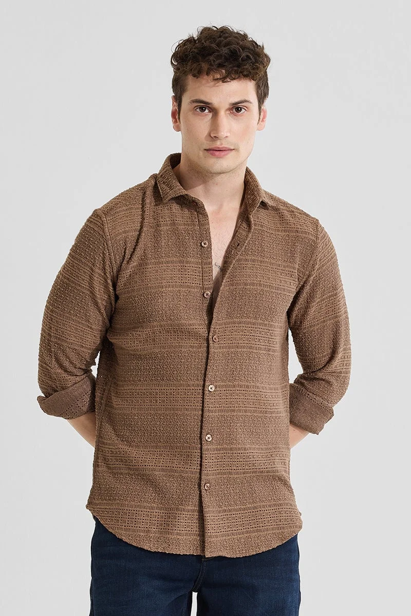 سنيتش Brown Textured Slim Fit Shirt