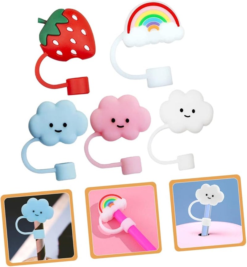 5pcs Silicone Reusable Drinking Straw Caps Adorable Protectors For Parties - Image 5