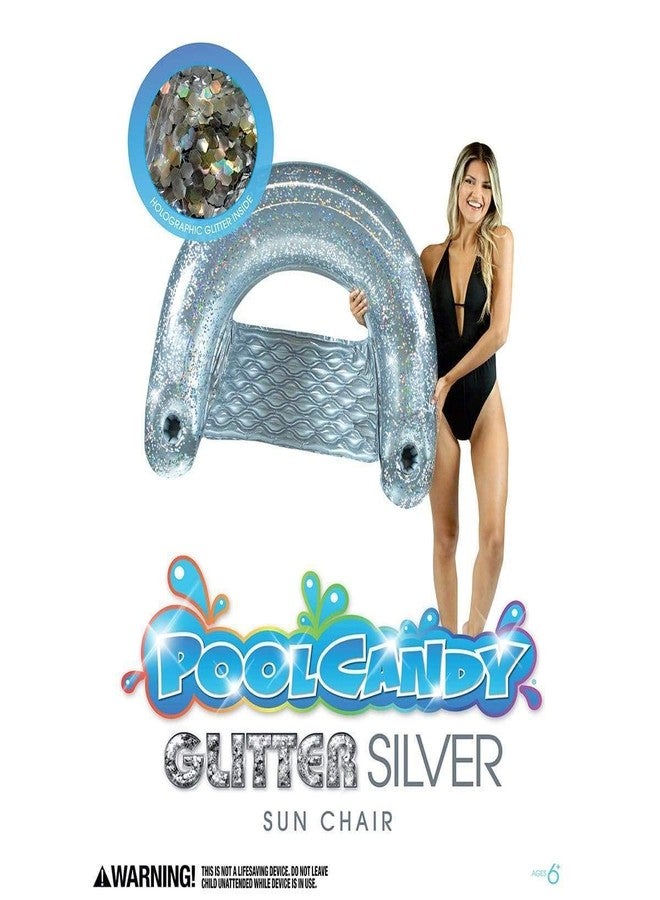 بول كاندي كرسي شمسي من Poolcandy قابل للنفخ، بتصاميم متعددة (لون فضي لامع) - Image 2