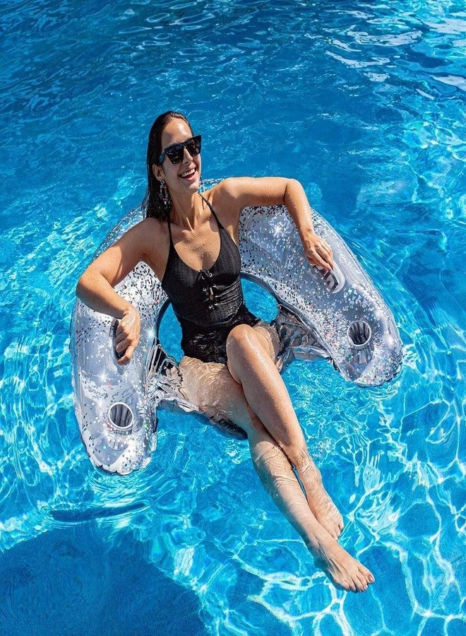 بول كاندي كرسي شمسي من Poolcandy قابل للنفخ، بتصاميم متعددة (لون فضي لامع) - Image 5
