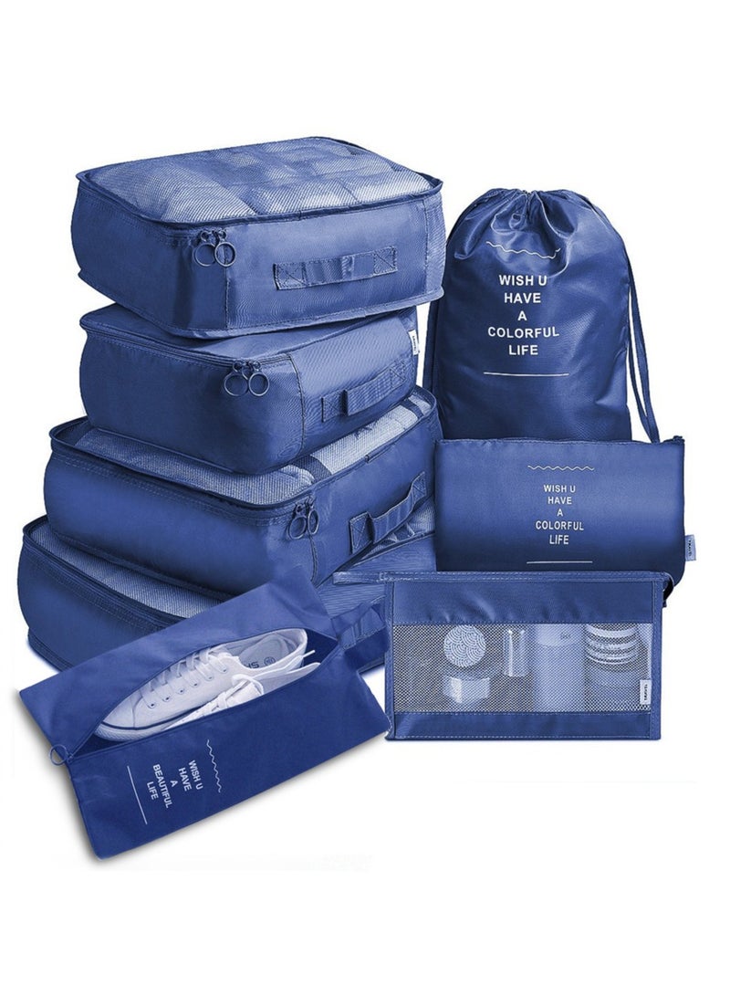 فولانري 8 قطع مجموعة منظم أمتعة السفر مع حقيبة أدوات الزينة، حقيبة تخزين حقيبة الغسيل المقاومة للماء، إكسسوارات السفر - Image 1
