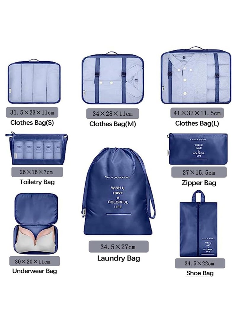 فولانري 8 قطع مجموعة منظم أمتعة السفر مع حقيبة أدوات الزينة، حقيبة تخزين حقيبة الغسيل المقاومة للماء، إكسسوارات السفر - Image 3