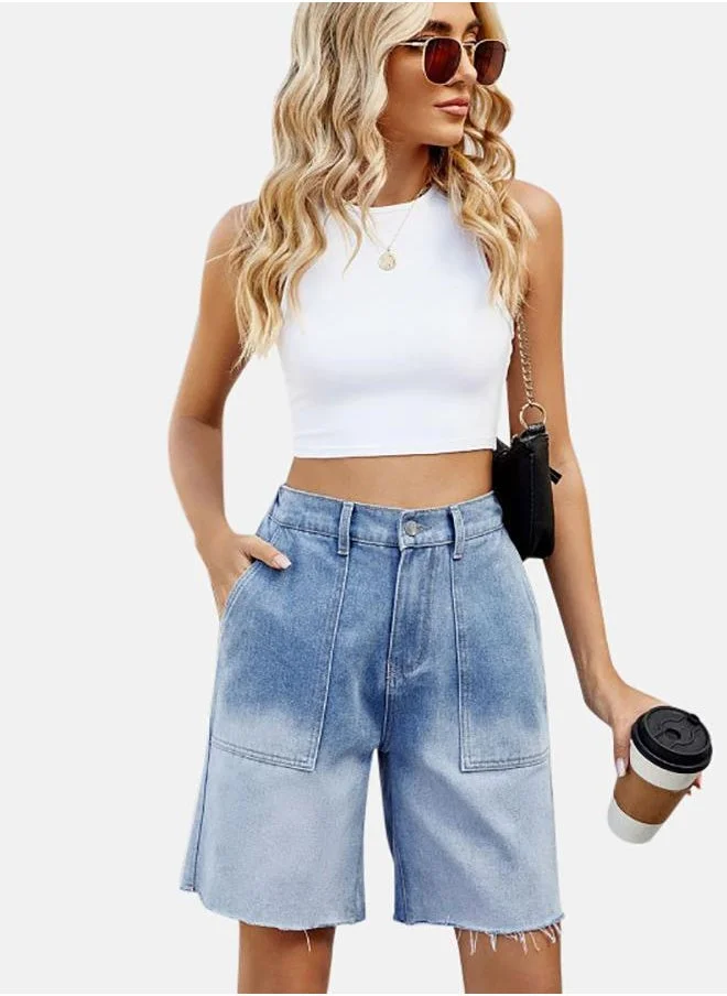 YUNIQEE Blue Solid Denim Shorts