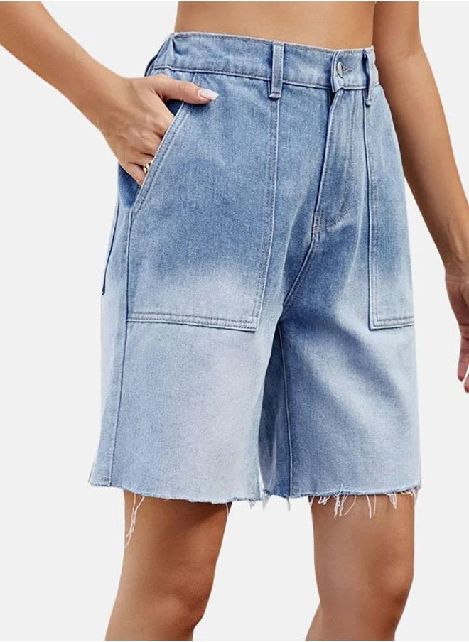 YUNIQEE Blue Solid Denim Shorts