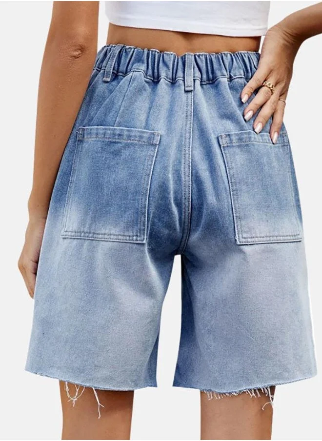 YUNIQEE Blue Solid Denim Shorts