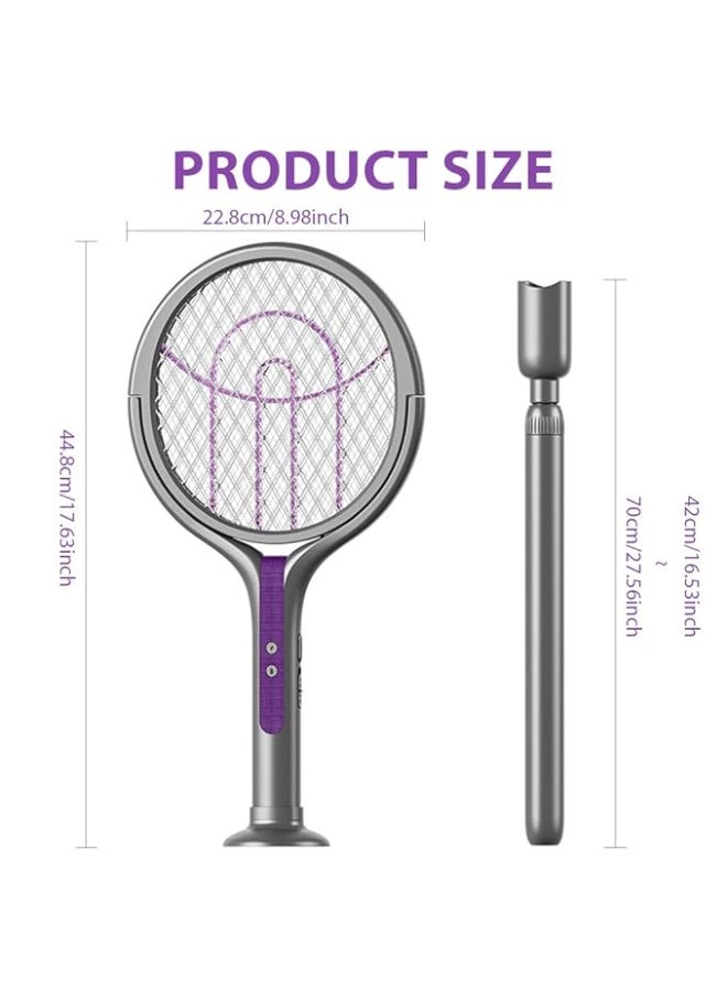 Rechargeable Electric Mosquito Racket Rotating Head Mosquito Killer Electric Mosquito Shovel Electric Mosquito Killer Fly Spreader with Telescopic Extension - Image 3