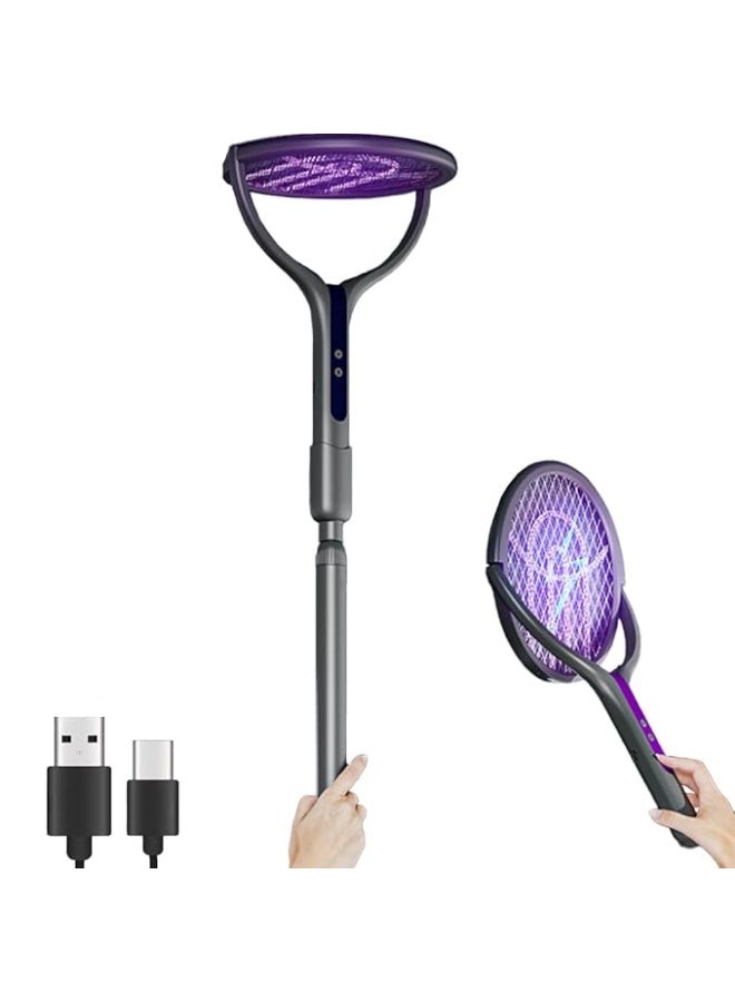 Rechargeable Electric Mosquito Racket Rotating Head Mosquito Killer Electric Mosquito Shovel Electric Mosquito Killer Fly Spreader with Telescopic Extension - Image 1