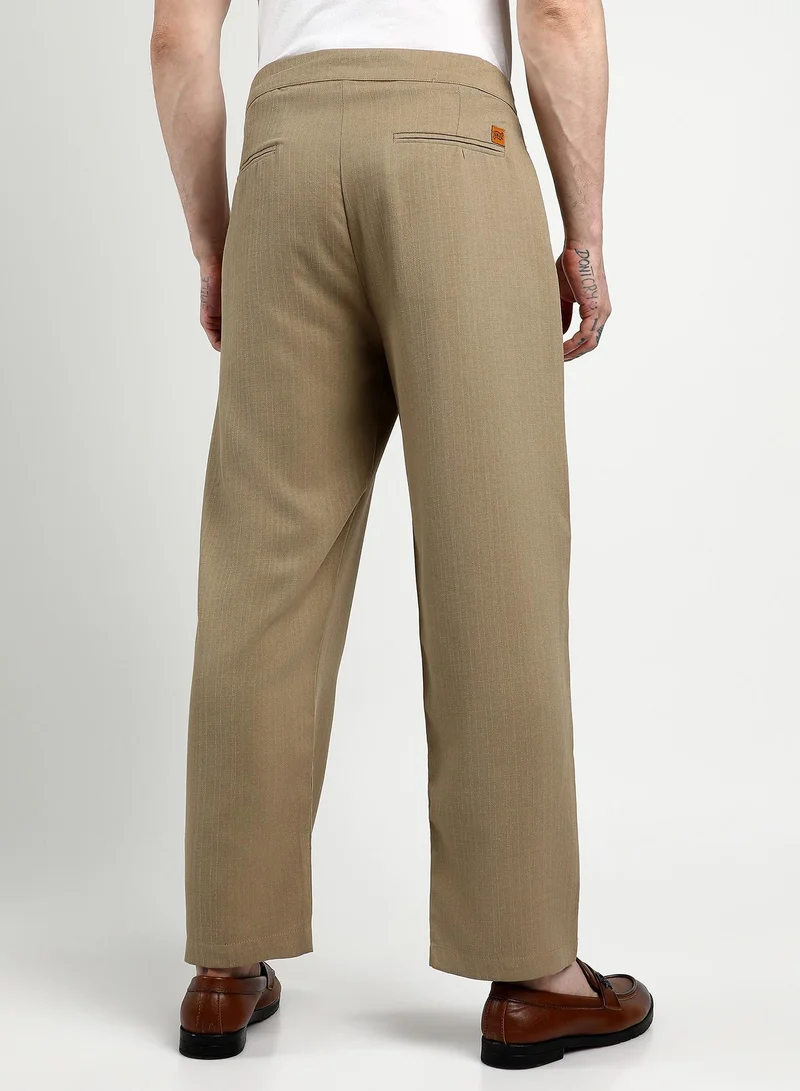 Campus Sutra Campus Sutra Men's Khaki Brown Tailored Linen-Blend Trousers For Casual Wear | 4 Pockets | Tailored-Fit | Button Closure | Trousers Crafted With Comfort Fit For Everyday Wear