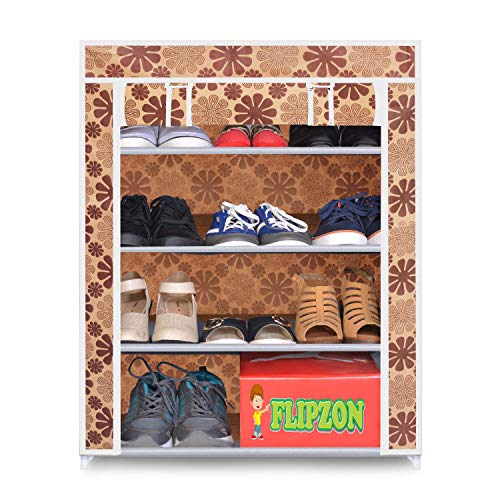 FLIPZON Multipurpose 4-Tiers Shoe Rack with Dustproof Zip Cover, Multiuse Wide Space Storage Rack made by Non Woven Fabric for footwear, Toys, clothes (4 Shelves) (Beige) - Image 4