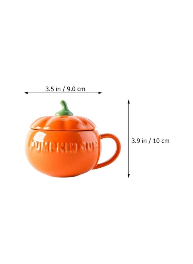 2Pcs  Pumpkin Cups Tableware Ceramic Pumpkin Cups Pumpkin Mug with Lid (Orange)  - Image 2