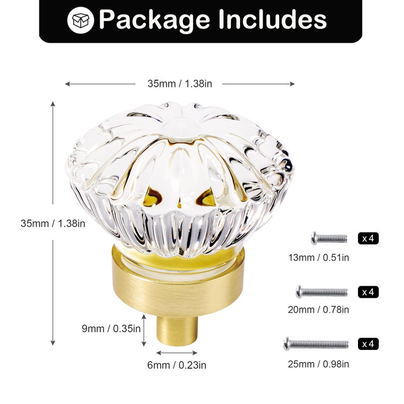 CEYMIO Brushed Gold Crystal Cabinet Knobs Cabinets Knob  4 Pack Flower Vintage Glass Clear Crystal Small Pull For Closet Dresser Drawers Cupboard Wardrobe  Solid Alloy Retro Pulls Old Fashioned Drawer Handle - Image 2