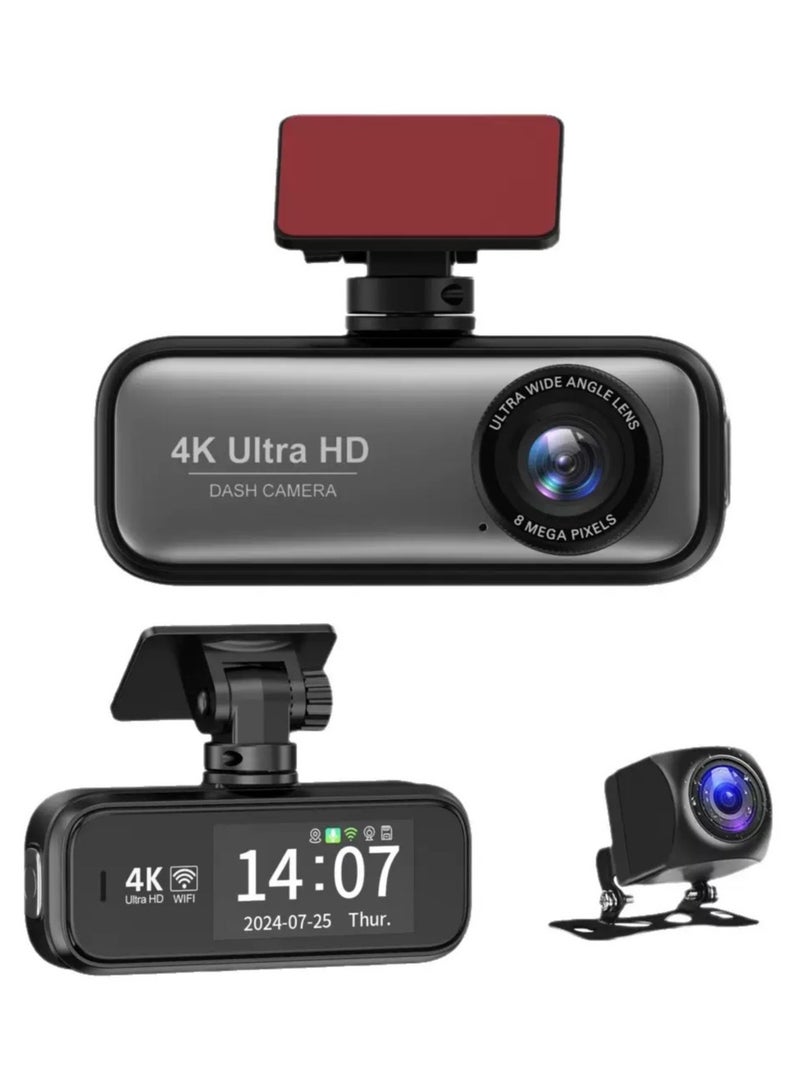 4K Dual Lens Car Camera Support 1080P Rear Camera, G-Sensor, Loop Recording, WiFi GPS 24-Hour Parking Monitoring, Night Vision, Free 64GB SD Card - Image 1