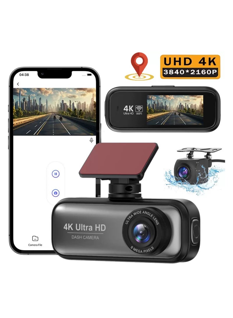 4K Dual Lens Car Camera Support 1080P Rear Camera, G-Sensor, Loop Recording, WiFi GPS 24-Hour Parking Monitoring, Night Vision, Free 64GB SD Card - Image 2