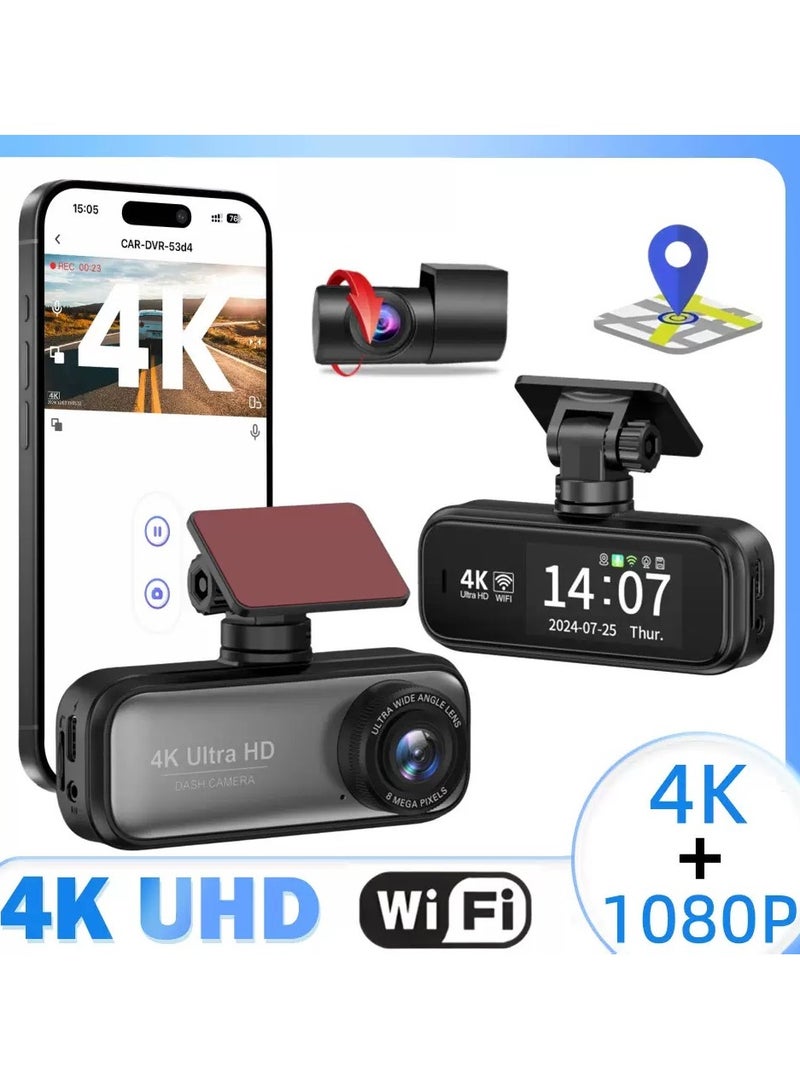 4K Dual Lens Car Camera Support 1080P Rear Camera, G-Sensor, Loop Recording, WiFi GPS 24-Hour Parking Monitoring, Night Vision, Free 64GB SD Card - Image 3