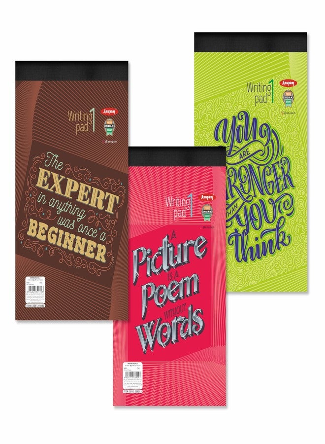 Anupam Writing Pad 14x22cm Lined Paper Wide Ruled 50 Sheets Notepads, Micro Perforated Notebook with Strong Rorust Material Back Board for School, College, Office, Business (Size : 1, Pack of 3) - Image 1