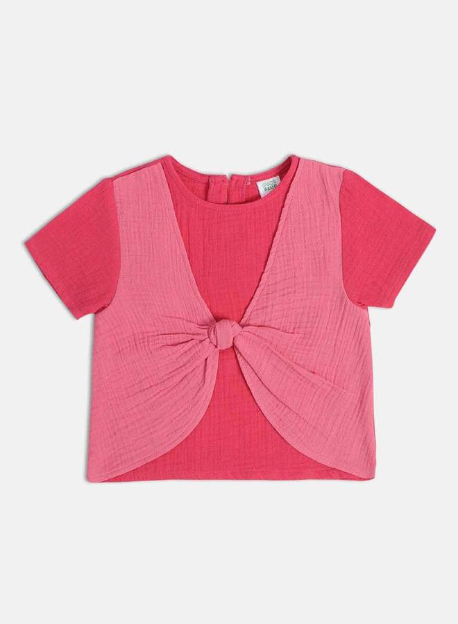 MINIKLUB Girls Knot-Front Cotton Top - Image 1