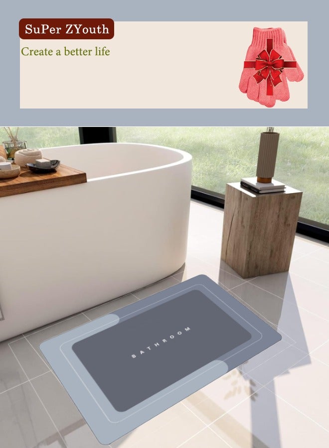 Super ZYouth Bathroom Mat with Bath Gloves, Soft Carpet Mat, Non-slip Soft Rug Mat, Super Absorbent Diatom Mud Bathroom Mat, Suitable for Shower Room, Bedroom, Entrance, office  (50*80cm Rectangle) - Image 1
