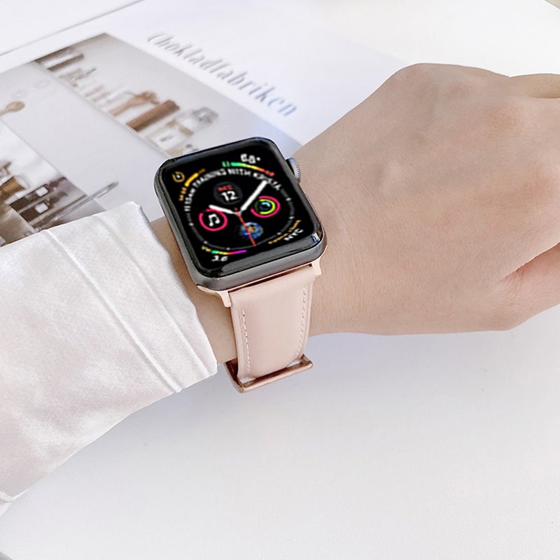 erorex Genuine Leather Watch Band For Apple Watch Series 9&8&7 41Mm / Se 3&Se 2&6&Se&5&4 40Mm / 3&2&1 38Mm(Blue) - Image 3