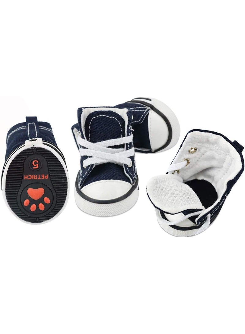 Pet Shoes Puppy Sport Denim Shoes Casual Style Anti-Slip Boots Sneaker Booties 4Pcs - Image 5