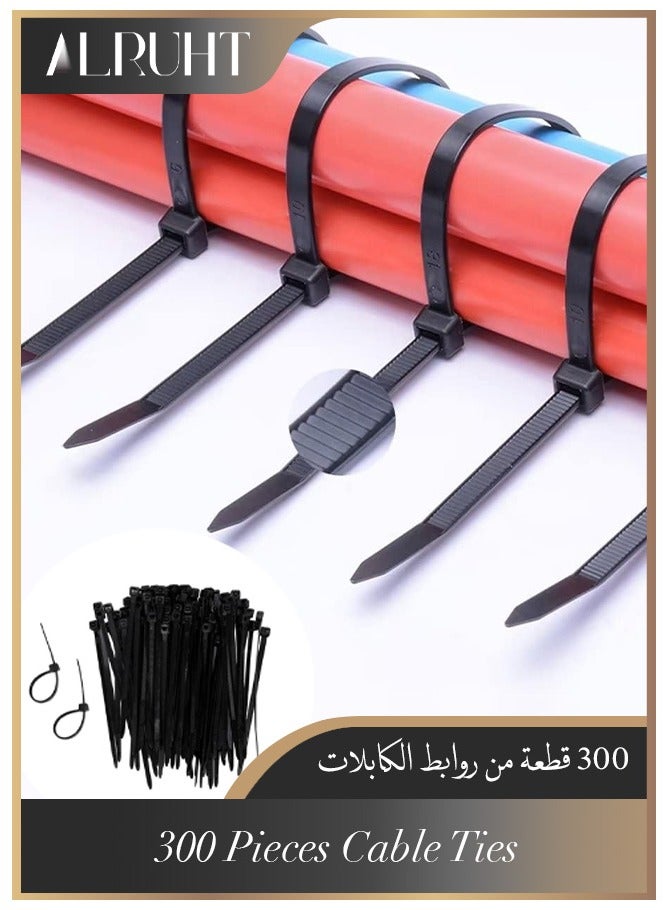 Alruht 300 Pieces Cable Tie, Black Zip Ties with Self-Locking, UV Heat Resistance, Nylon Material, Ideal for Electrical, Construction, Garden and Cable Management (4x100mm) - Image 1
