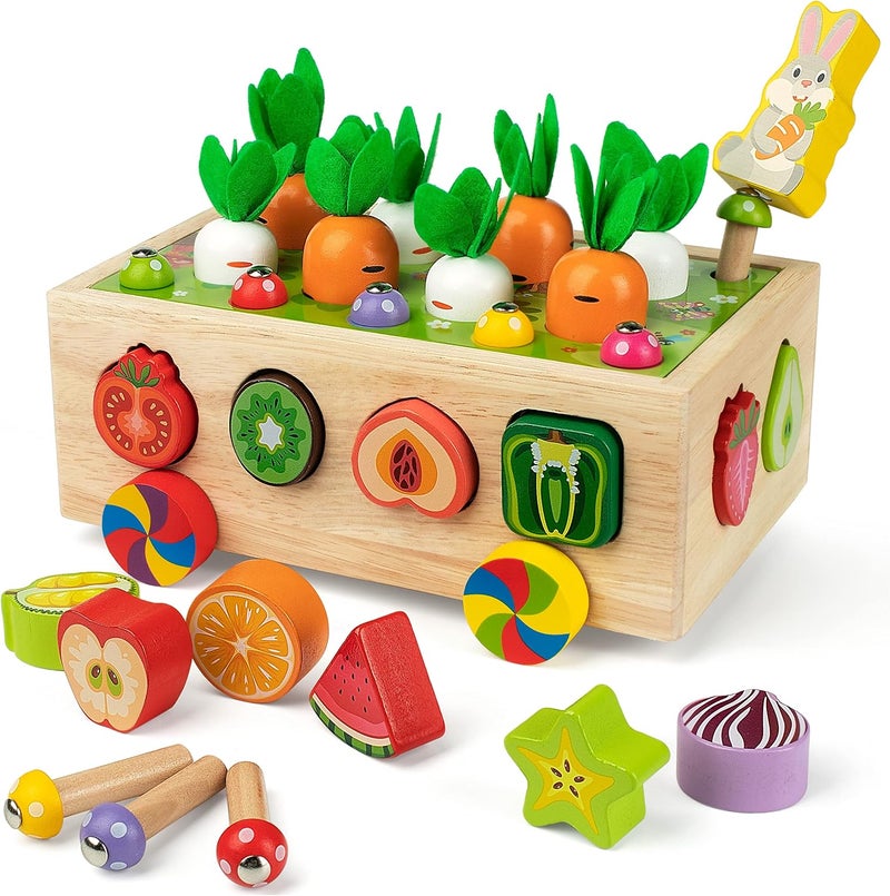 Coogam Montessori Fine Motor Toys for Baby Toddler, Wooden Shape Sorter Carrot Harvest Game, Preschool Learning Educational Gift Toy for 3 4 5 Year Old - Image 1