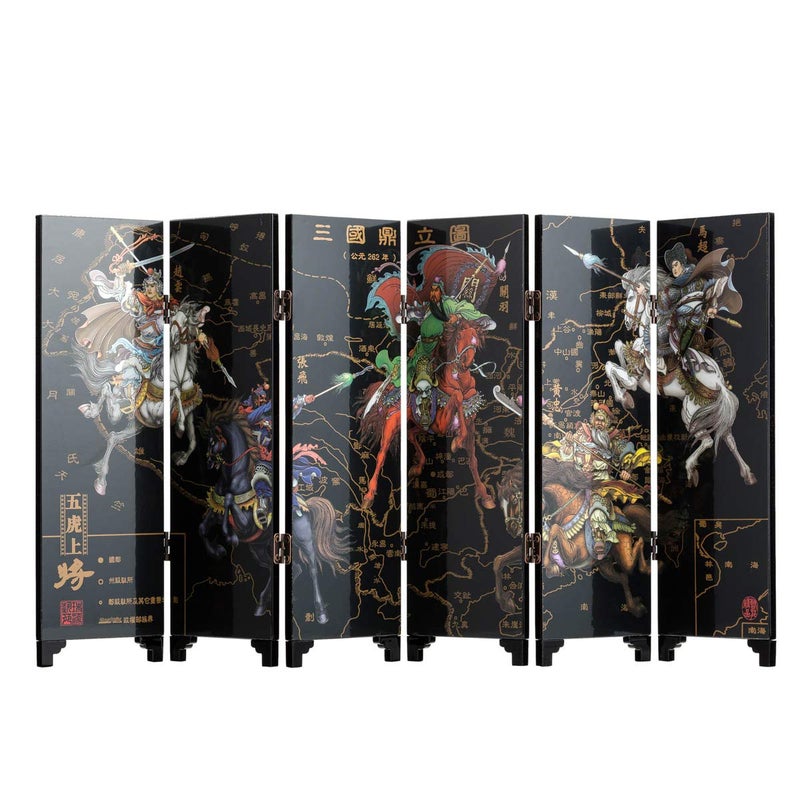 TJ Global Mini 95 INCH Tall 6Panel Traditional Chinese Art for Home Decoration Decorative Lacquerware Home Decor Lacquer Oriental Mini Divider Warriors
