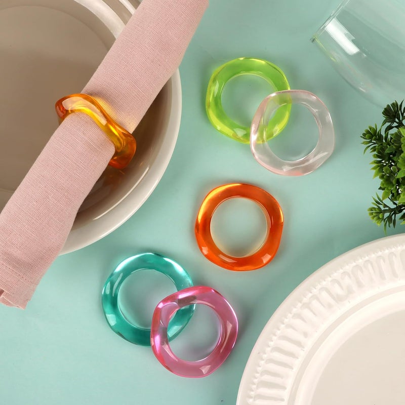 CLEENTABLE Epoxy Resin Spring Napkin Rings Set of 12 - Irregular Napkin Holders for Dining Table, Party Decor, Weddings, Everyday Use, Elegant Tabletop Accents (Multi Pastel) - - Image 2