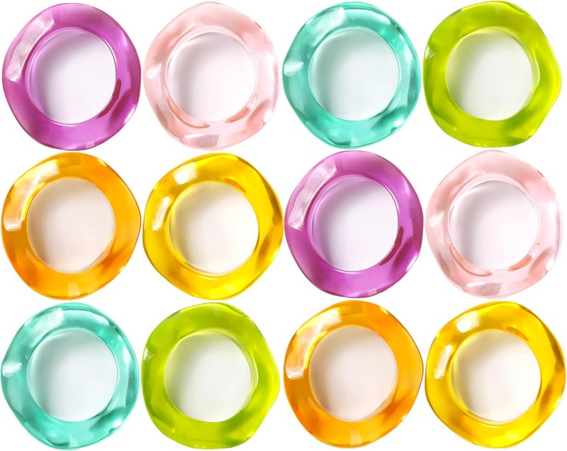 CLEENTABLE Epoxy Resin Spring Napkin Rings Set of 12 - Irregular Napkin Holders for Dining Table, Party Decor, Weddings, Everyday Use, Elegant Tabletop Accents (Multi Pastel) - - Image 1