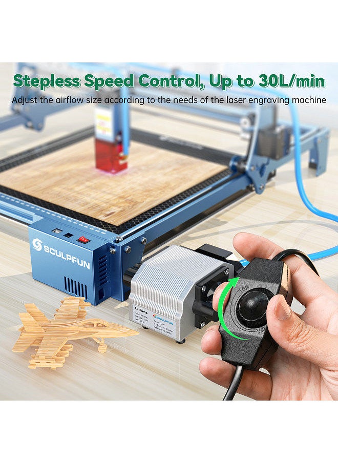 SCULPFUN - 30L/Min Laser Air Assist Pump Air Compressor for S10 Laser Engraving Machine Adjustable Speed Low Noise Low Vibration Stable Output Upgraded Laser Engraving and Cutting Machine Accessory - Image 1
