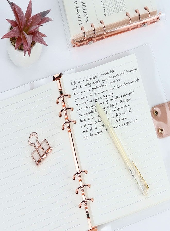 MultiBey A5 Binder 6-Ring Clear Binder Notebook Cover, Rose Gold Round Ring with 90 Sheets Lined Inner Papers, A5 Planner Budget Binder with Snap Closure (A5, Rose Gold) - Image 4