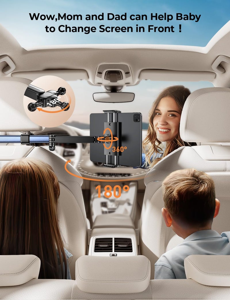 Tryone Headrest Tablet Holder for Car Accessories : [18.11-inch Long Arm] 3-in-1 Backseat Tablet Holder for Kids Road Trip Compatible with iPad Switch Smartphones & Tablets or Other 4.7-13" Devices - Image 4