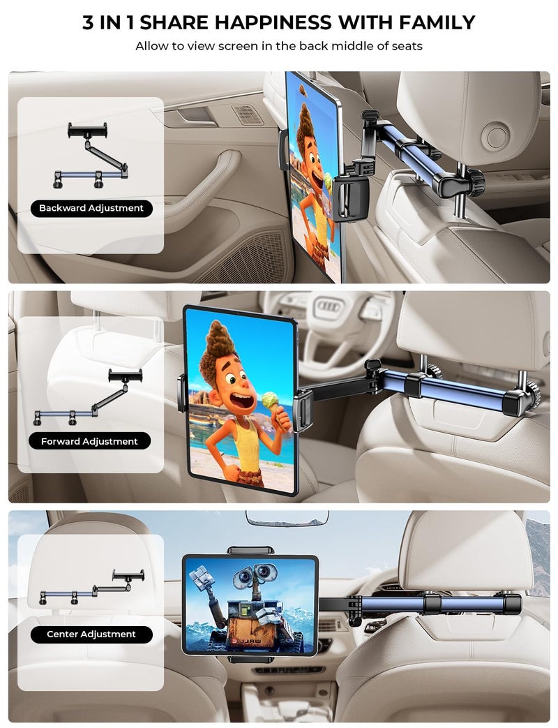 Tryone Headrest Tablet Holder for Car Accessories : [18.11-inch Long Arm] 3-in-1 Backseat Tablet Holder for Kids Road Trip Compatible with iPad Switch Smartphones & Tablets or Other 4.7-13" Devices - Image 2