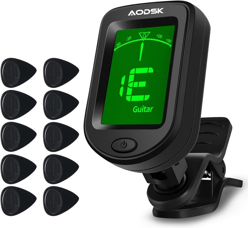 Aodsk Clip-on Guitar Tuner for String Instrument,Digital Electronic Tuner,Large Clear LCD Display,Rotatable,Suitable for Acoustic Guitar,Ukulele,Bass,Violin and Chromatic,with 10 Guitar Picks - Image 1