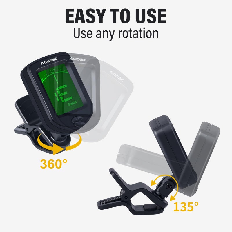 Aodsk Clip-on Guitar Tuner for String Instrument,Digital Electronic Tuner,Large Clear LCD Display,Rotatable,Suitable for Acoustic Guitar,Ukulele,Bass,Violin and Chromatic,with 10 Guitar Picks - Image 4
