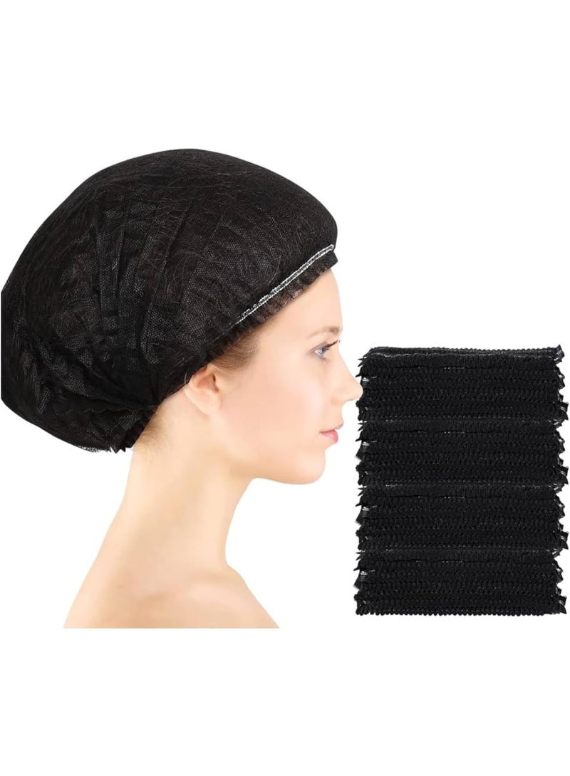 Shower Cap 21 Inch Disposable Hairnet Head Cover Elastic Bouffant Cap Non-Woven Hair Covering Net for Medical Hospital Lab Restaurants Spa Salons 100 Pcs (BLACK) - Image 2